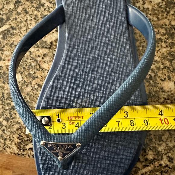 Authentic Prada Saffiano Rubber Flip Flop Thong Metal Logo (with box). Worn 1x - Picture 13 of 14